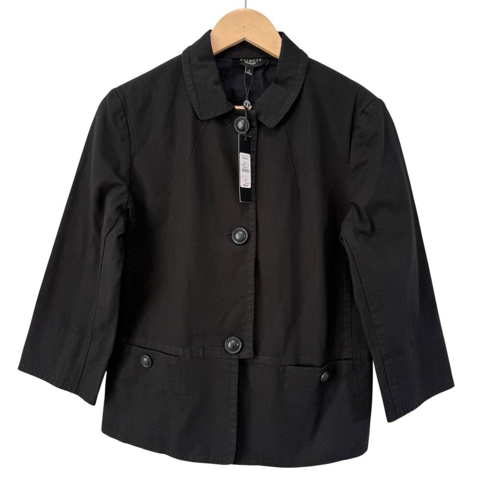 NWT Talbots Black Triple Button Cropped Boxy Blazer Jacket Sz 8 Old Money Casual